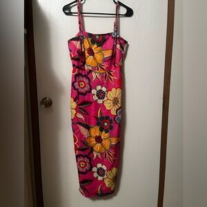 NWT Rachel Zoe Floral Beaded Linen Blend Midi Dress Size Small